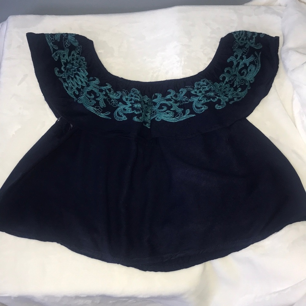 Off the Shoulder Embroidered Crop Top